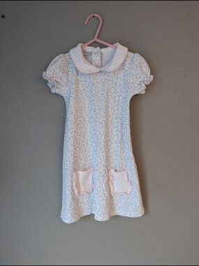 Pippa White Dress with Bunny Print - Casual Peter Pan Collar Fits Like 2t/3t